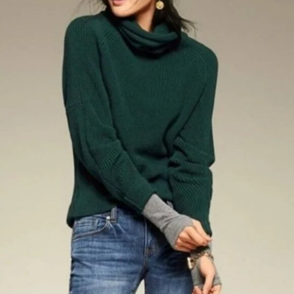 CAbi Cotton Cowl Neck Ruched Pullover Sweater Green S - Picture 2 of 11